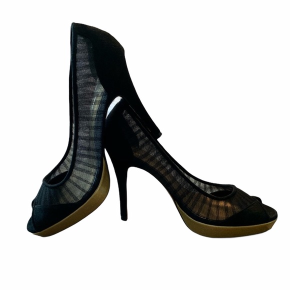 Paolo Linea Black Suede and Mesh, Gold Platform High Heels. US Size 8 - Picture 1 of 8